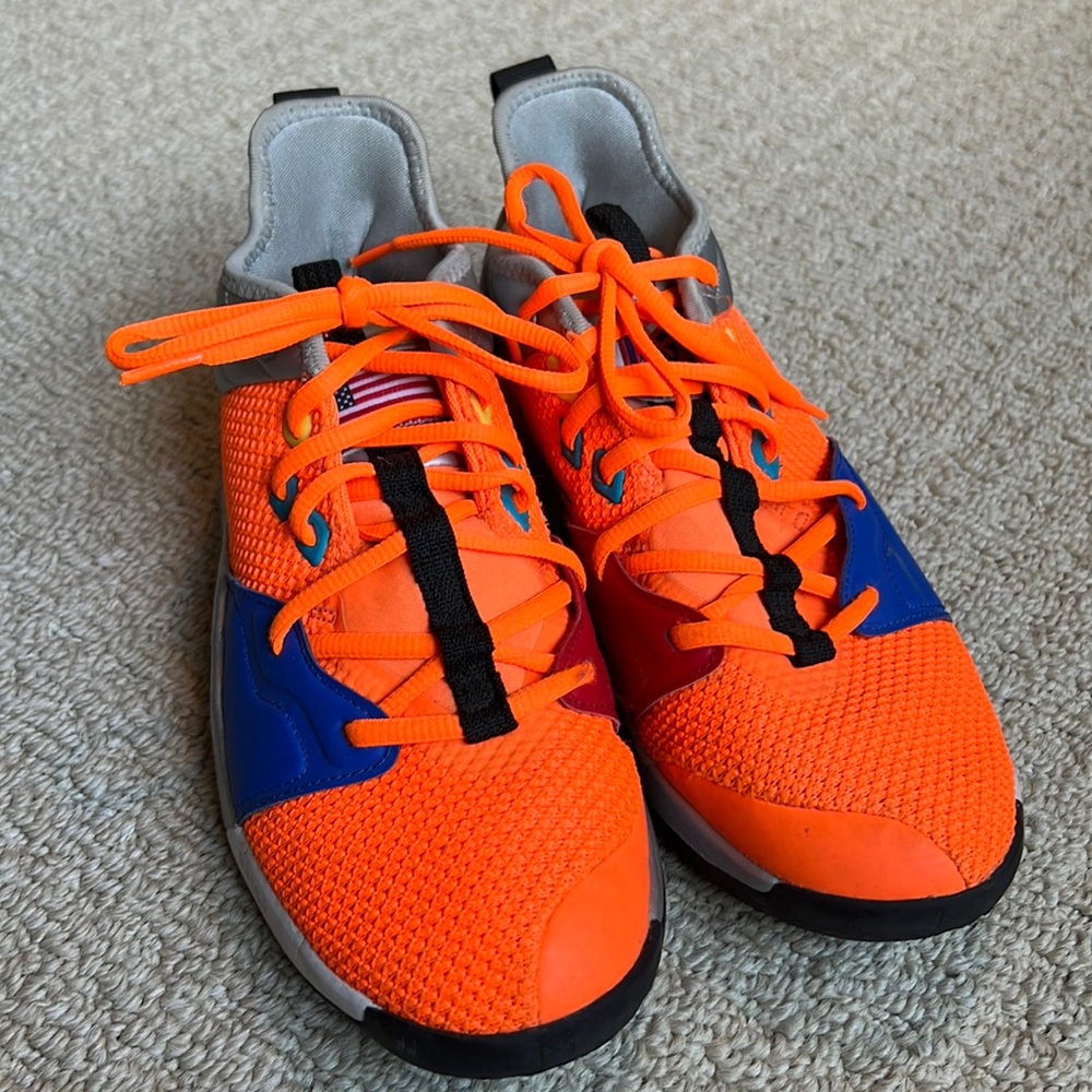 NIKE NASA PG3 C18973-800 Total Orange Blue Black Paul George -Size 7 Zoom Air